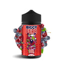 Biggy Bear 200ml e-liquid bottle featuring cassis and cherry flavors with colorful design and fruit background.