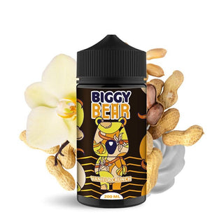 Gamme Biggy Bear 200ml e-liquide saveurs vanille et cacahuète, idéal pour les amateurs de vape généreuse.