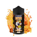 Biggy Bear 200ml e-liquid bottle featuring caramel frosted flakes flavor, surrounded by caramel and cereal splashes.