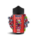 Biggy Bear 200ml e-liquid bottle featuring cassis and cherry flavors with colorful design and fruit background.
