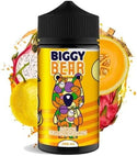 Biggy Bear 200ml e-liquid bottle with vibrant melon and dragon fruit background, perfect for flavorful vaping.
