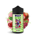 Biggy Bear 200ml e-liquid bottle featuring apple, cherry, and bubblegum flavors with vibrant fruit background.