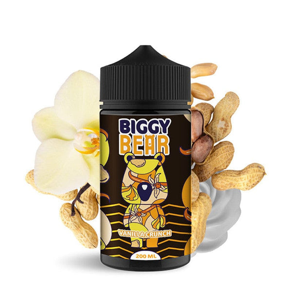 Gamme Biggy Bear 200ml e-liquide saveurs vanille et cacahuète, idéal pour les amateurs de vape généreuse.