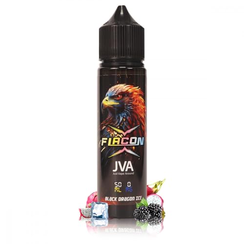 Flacon X JVA 50ml Black Dragon Ice e-liquid bottle with fruity candy design.