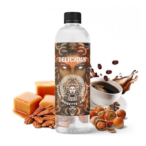 MDS JUICE E-Liquides par marques Delicious: caramel fondant, café intense, noisetteet noix de pécan. Medusa Juice 1 litre